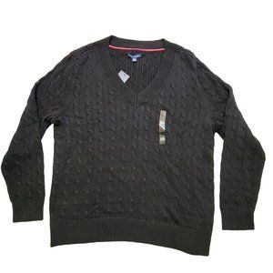 Tommy Hilfiger Men's V-Neck Sweater Cable Knit Long Sleeve